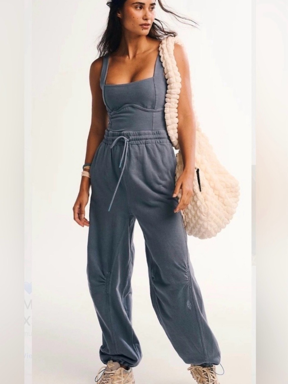 Free People Slate Blue Jumpsuit Romper with Drawstring Waist